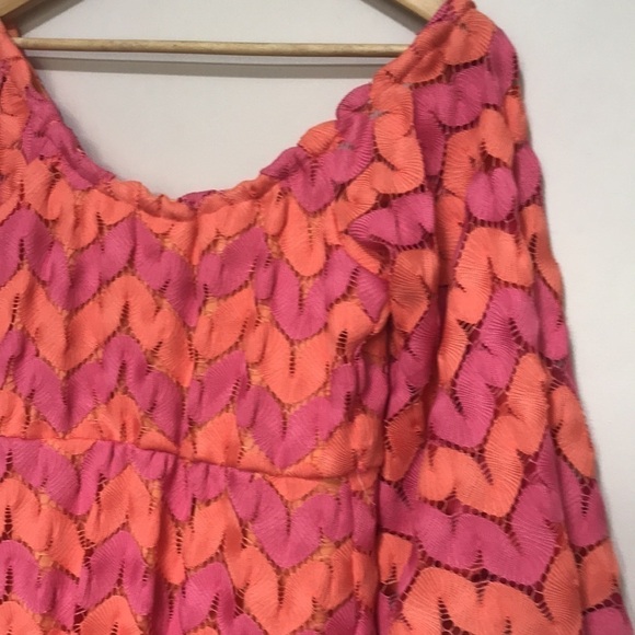 JUDITH March Orange Pink Chevron lace Dress medium - Picture 2 of 12
